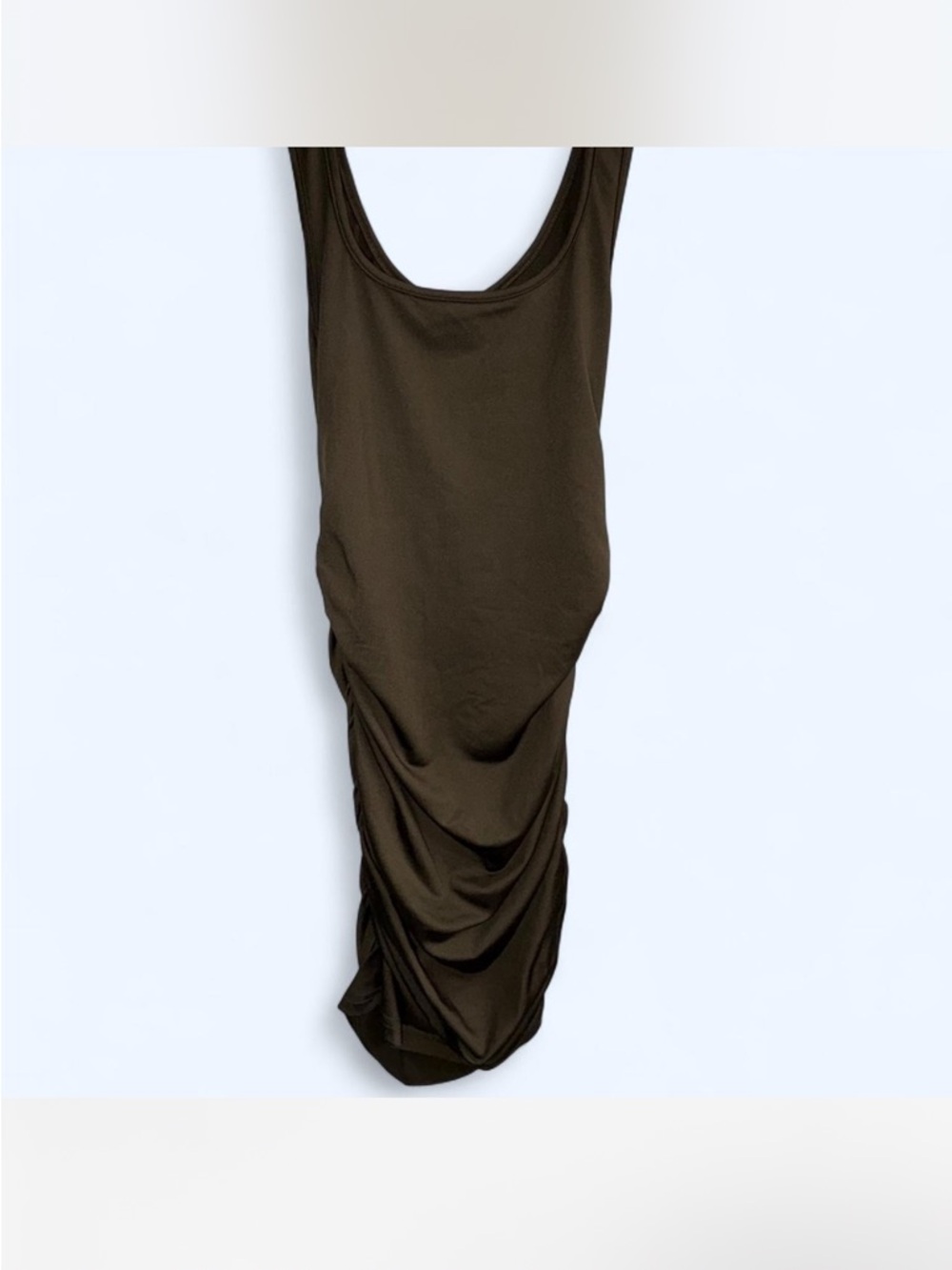 Scoop Neck Ruched Tank Dress — Dark Olive